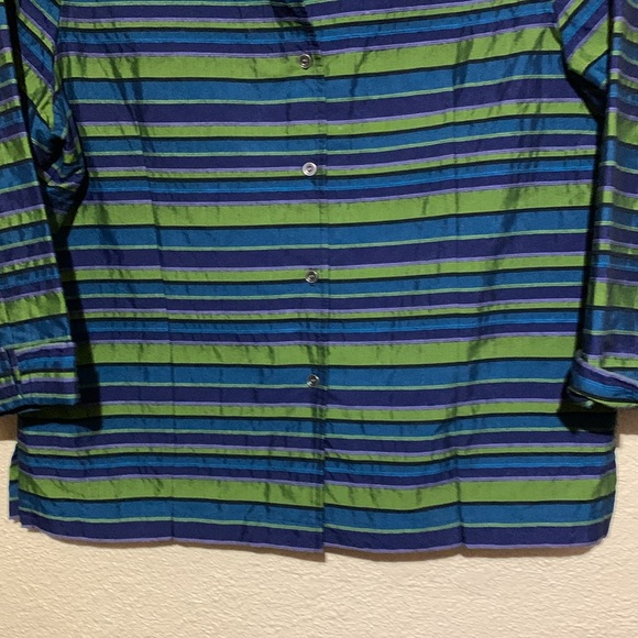 c.l.o.t.h.e.s Jacket Blazer XL Navy Blue Green Stripes 3/4 Sleeve Front Buttons - Picture 2 of 14